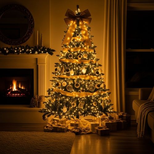 Christmas decor DIY with gold accents and white lights
